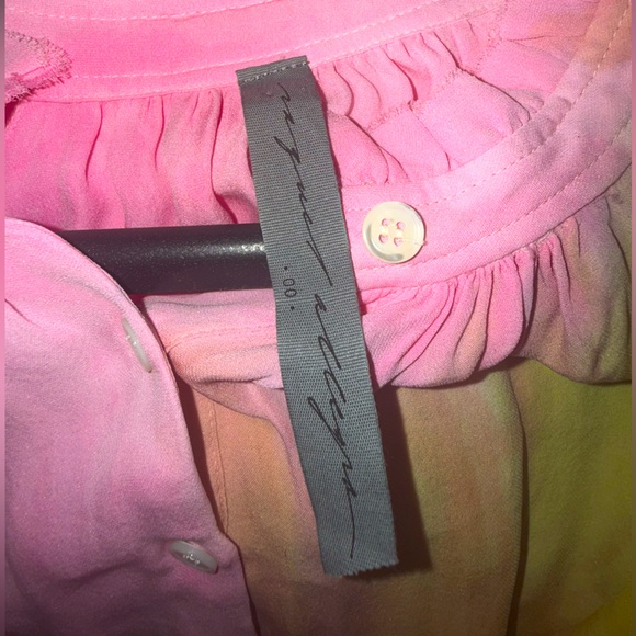raquel allegra victorian ruffle blouse 100% silk tie dye pink chartreuse 00 XS - Picture 10 of 14